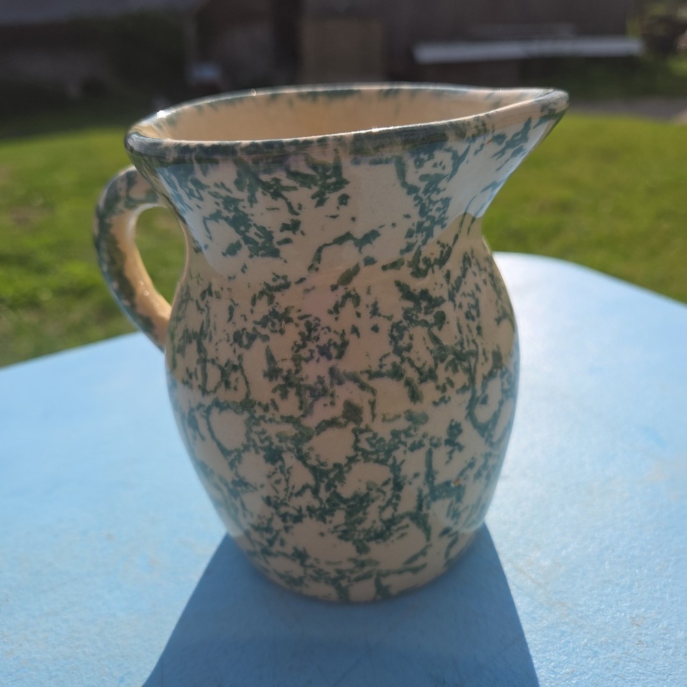 Robinson Ransbottom Green Spongeware Vintage Pitcher Roseville Ohio